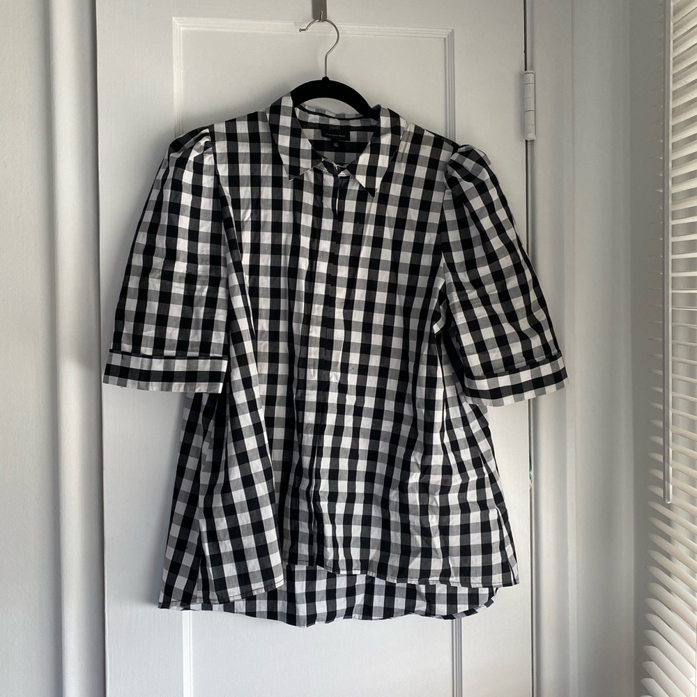Who what wear black gingham button up blouse